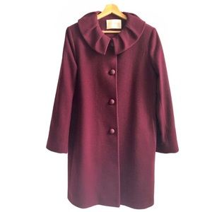 Loro Piana Fleurette Wool Long Coat Jacket Burgundy Size 10